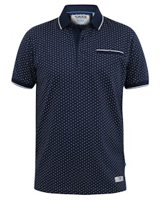 D555 Darwin AOP Polo Shirt With Jacquard Collar & Rib Cuffs Navy